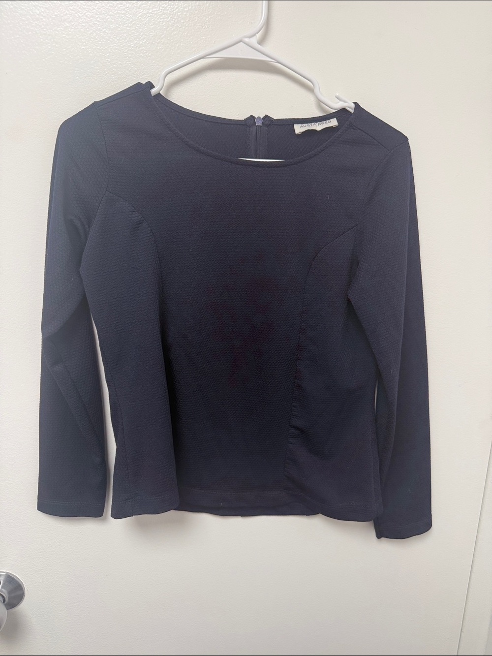 Austin Reed Navy Textured Long-Sleeve Top with Back Zipper
